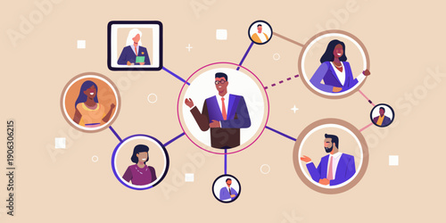 Diverse team members connected through a network of collaboration and communication