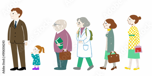 Illustration of a family line depicting different generations and roles