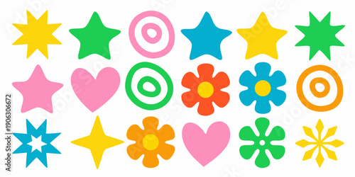 Colorful assortment of playful geometric shapes and floral designs