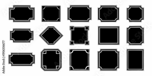 Collection of various black frames with white borders and different shapes
