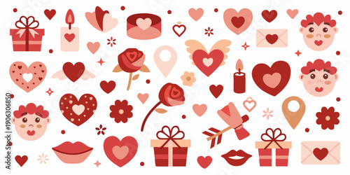 Colorful collection of valentine s day themed illustrations and romantic symbols