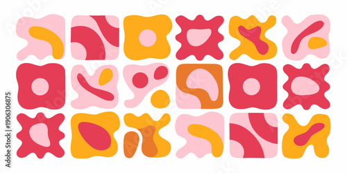Abstract pattern of overlapping organic shapes in pink and orange hues