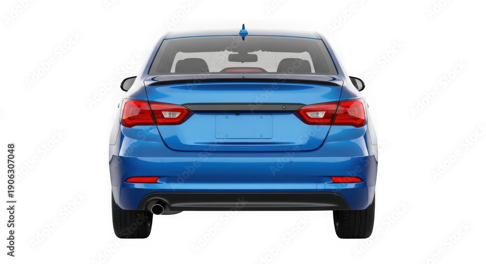Naklejka premium Blue car rear view isolated on transparent background