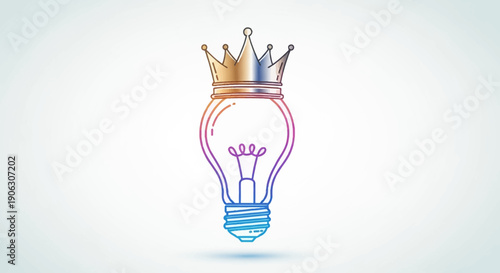 Brilliant crowned lightbulb icon representing a powerful innovative concept and leadership