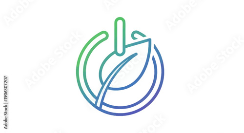 Eco-friendly power button symbol with gradient leaf icon for sustainable energy solutions