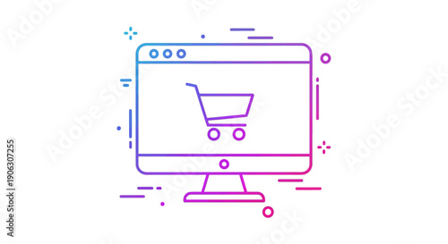 Modern gradient outline icon representing digital online shopping and e-commerce on a computer