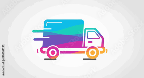 Colorful fast delivery truck icon for quick shipping and logistics services and modern business