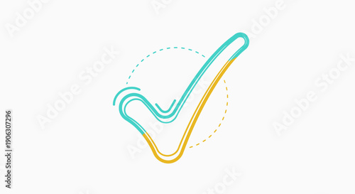 Modern stylized checkmark icon with vibrant teal and yellow lines for success and approval concept