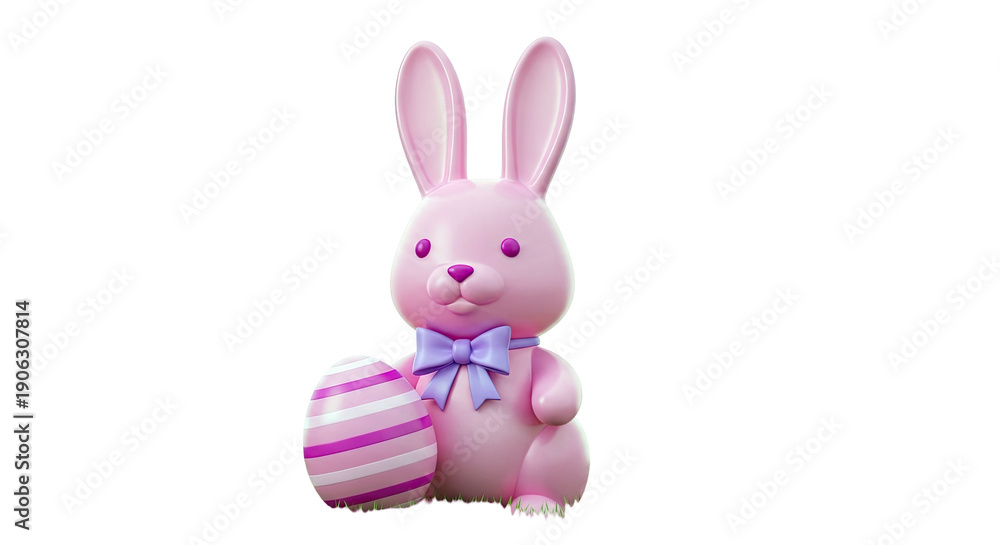 Obraz premium Pink Easter Bunny with Striped Egg and Bow