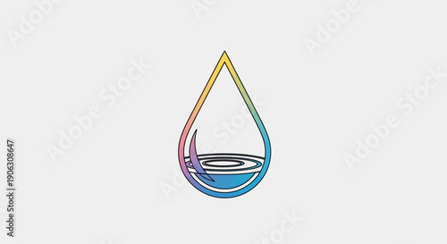 Colorful gradient water drop illustration with a ripple effect conveying freshness and serenity