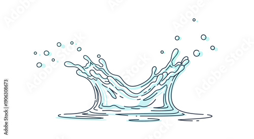 Refreshing cartoon water splash with droplets illustrating dynamic liquid movement and purity