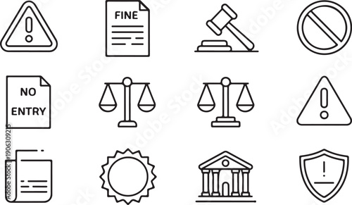 Legal Warning and Penalty Icons Vector Set