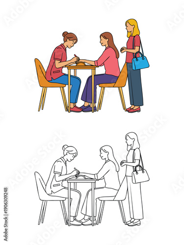 Nail care procedure, professional manicurist, customer waiting, salon interior scene