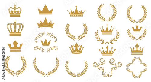 Golden Crowns and Laurel Wreaths Collection for Royal and Victory Emblems.