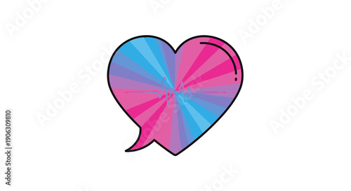 Vibrant heart-shaped speech bubble with radiating pink and blue colors symbolizing communication