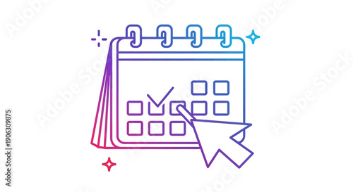 Digital calendar event scheduling and date selection icon with mouse cursor illustration