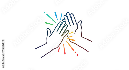 Vibrant high five illustration symbolizing teamwork success and celebration with rainbow energy