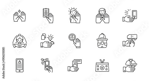 Collection of hand-drawn icons representing various digital and physical interactions.
