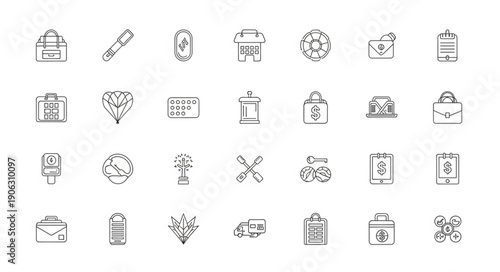 Collection of hand-drawn icons representing various objects and concepts.