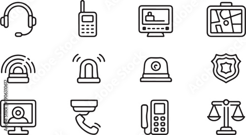 Police Communication and Dispatch Icons Vector Set