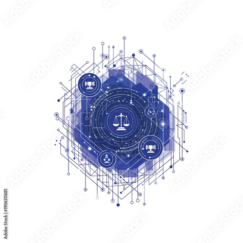 Green circuit board with graphs and coins on a white background illustration.