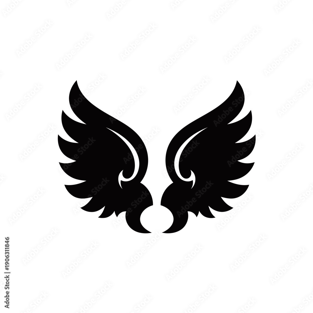 Obraz premium Stylized black wings graphic design on a clean white background, symmetrical and elegant.