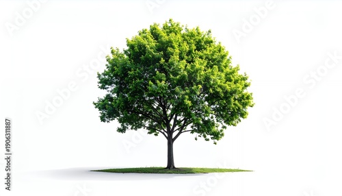 Vibrant Green Tree Isolated on White Background with Subtle Shadow.