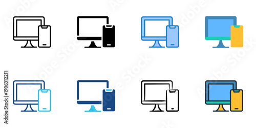 Multiscreen icons set multiple style collection. Editable stroke 
