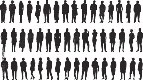 Business people silhouettes collection, standing men and women professionals, corporate employees poses, office workforce human resources illustration set, vector icons