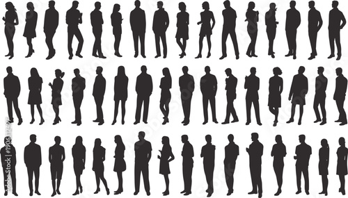 Business people silhouettes set, standing men and women professionals, corporate employees poses, office workforce human resources illustration collection, vector icons