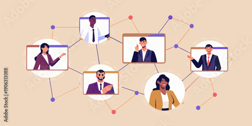 Diverse group of professionals connected in a virtual meeting online