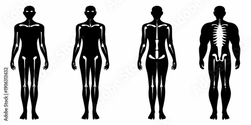 Silhouettes of human figures displaying varying degrees of emaciation