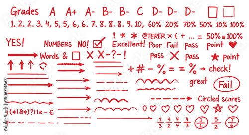 Handwritten red checkmarks and grading symbols on graph paper