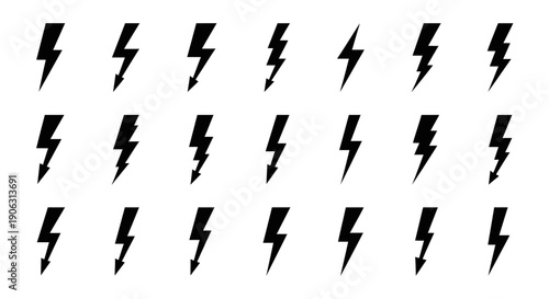 Collection of modern lightning bolt icons in sleek black