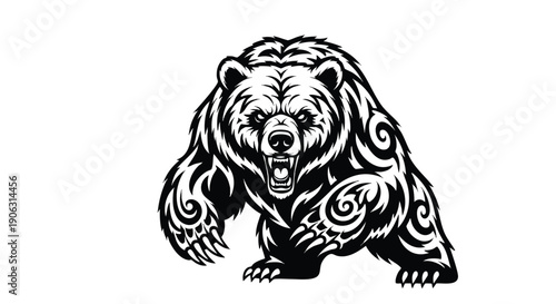 Powerful Grizzly Bear Tribal Art Design Illustration