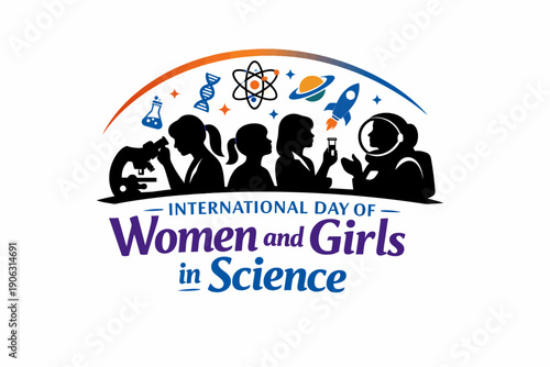 Vector illustration promoting women and girls in science, technology, engineering, and mathematics (STEM), symbolizing empowerment, education, and career advancement