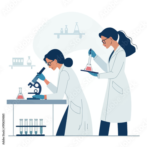 Professional Female Scientists Collaborating on Vital Research, Utilizing Modern Laboratory Equipment for Groundbreaking Scientific Discovery and Development