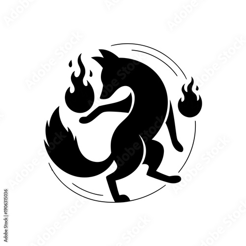 A black screen with a white abstract swirling ribbon like design