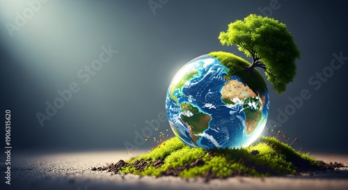 Earth with a tree growing out of it