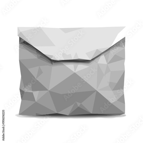Geometric polygonal mailer bag isolated on a clean white background, featuring angular shapes and modern design, emphasizing simplicity and minimalism
