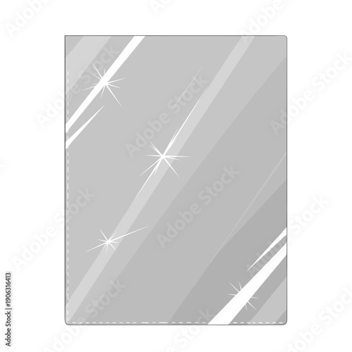 Transparent sheet protector with glossy finish isolated on white background, featuring reflective light effects and sleek rectangular shape
