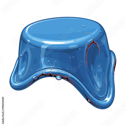 Illustration of a melted blue lid with glossy surface, isolated on a white background, showcasing smooth curves and drips