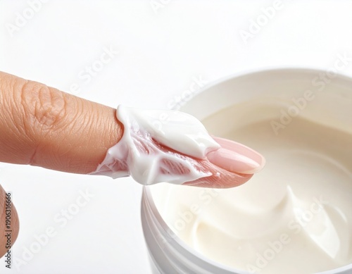 Hands Applying Skincare Cream on Pastel Background