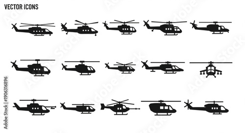 Collection of Helicopter Silhouettes Vector Icons.