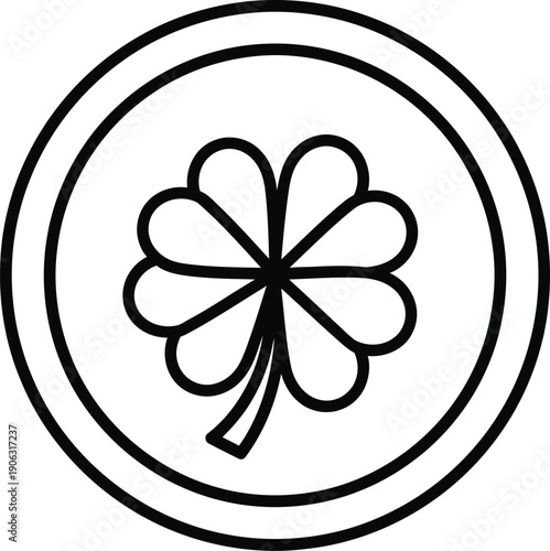 Simple black and white four leaf clover icon