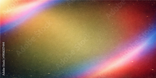 An abstract rainbow background features a bright glow of colorful light and motion patterns across a dark blue space design to create an energetic art backdrop