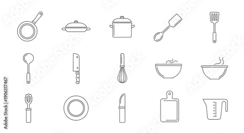 Minimalist Kitchenware Cooking Equipment Line Art Vector Collection