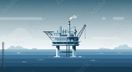 Offshore Oil Rig Platform in Ocean