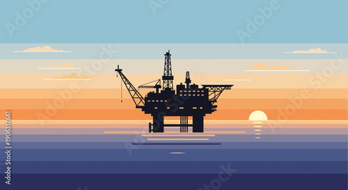 Offshore Oil Rig at Sunset