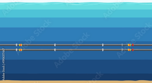 Underwater pipeline system with colored markers